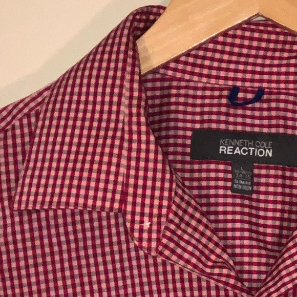 Kenneth Cole Reaction Men’s Red and Pink Checked Button Down Size 16-16.5 34-35 - Picture 5 of 6